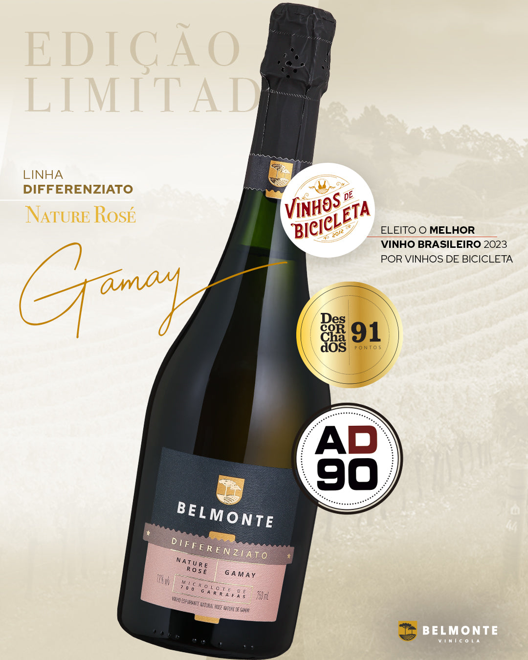 Espumante Natural Nature Rosé Gamay 750ml Differenziato - Vinícola Belmonte