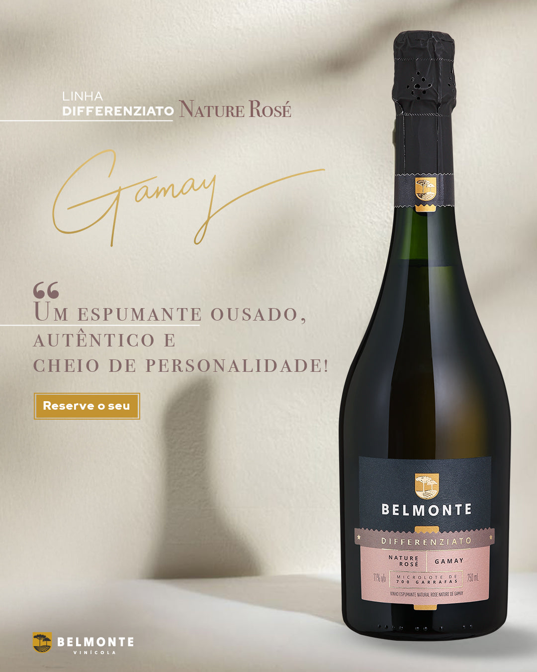 Espumante Natural Nature Rosé Gamay 750ml Differenziato - Vinícola Belmonte