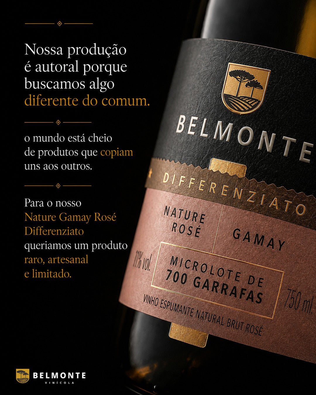 Espumante Natural Nature Rosé Gamay 750ml Differenziato - Vinícola Belmonte